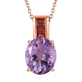 Royal Bali Kollektion- AA Rose De France Amethyst und roter Granat-Anhänger mit 50cm Kette - 5,12 ct.
