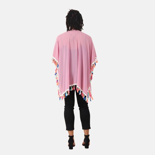 Chiffon Kimono mit mehrfarbigen Quasten, Einheitsgröße, Hellrosa image number 1