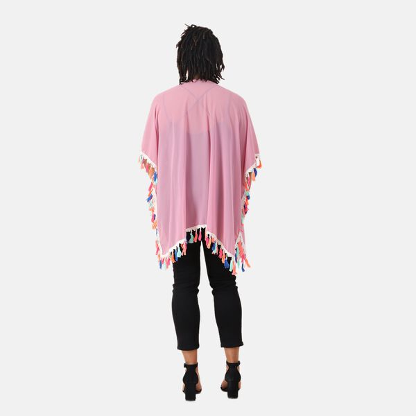 Chiffon Kimono mit mehrfarbigen Quasten, Einheitsgröße, Hellrosa image number 1