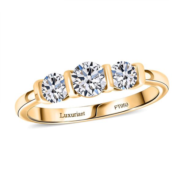 LUXURIANT SGL zertifizierter VS-GH Labor Diamant Ring, 925 Silber Gelbgold Vermeil - 1 ct. image number 2