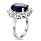 Blauer Saphir und Zirkon Halo Ring 925 Silber Platin-Überzug image number 4