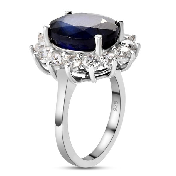 Blauer Saphir und Zirkon Halo Ring 925 Silber Platin-&Uuml;berzug image number 5