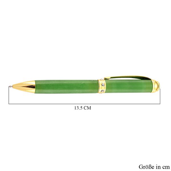 Gr&uuml;ner Olmec Jadeit Kugelschreiber mit poliertem Schaft, Wei&szlig;em Kristall und Legierungsmetall image number 4