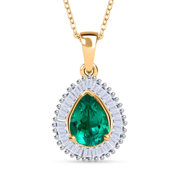 AAA Lab Created Kolumbianischer Smaragd, Lab Grown Diamant Schmuckset ca. 50 cm 925 Silber 750 Gelbgold Vermeil ca. 1,98 ct. image number 0