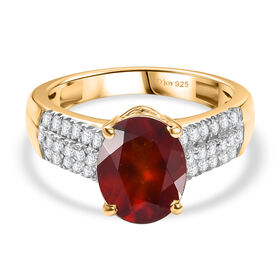 D'Joy AAA Hessonit Granat, Weißer Zirkon Ring 925 Silber 750 Gelbgold Vermeil (Größe 18.00) ca. 3,46 ct