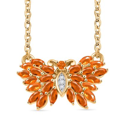 Feueropal Halskette ca. 45 cm 925 Silber 750 Gelbgold Vermeil ca. 1.33 ct