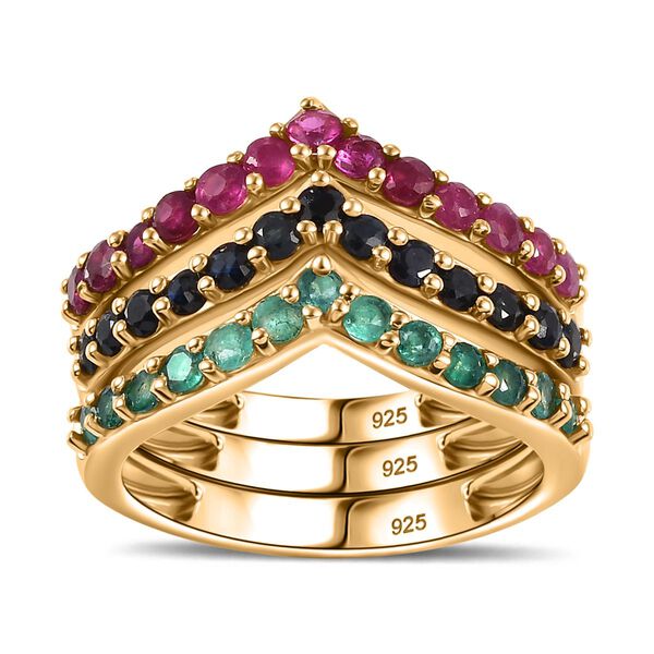 Thail&auml;ndischer Rubin, Kanchanaburi Blauer Saphir Schmuckset 925 Silber 750 Gelbgold Vermeil ca. 1,94 ct.