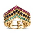 Thailändischer Rubin, Kanchanaburi Blauer Saphir Schmuckset 925 Silber 750 Gelbgold Vermeil ca. 1,94 ct.