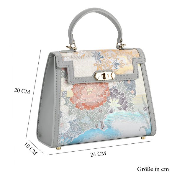 LA MAREY Crossbody Tasche aus 80% Seidenbrokat und 20% Echtleder, 24x10x20cm, Blau image number 6