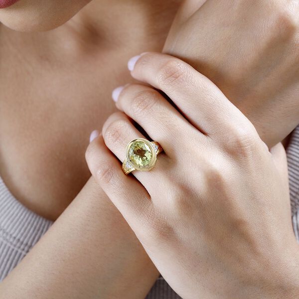 AAA Ouro Verde Quarz und Zirkon Ring, ca. 4,48 ct. image number 3