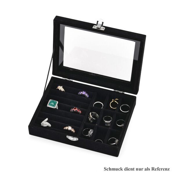 Elegante Schmuckbox aus edlem Samt mit Glasdeckel, 20x15x5 cm, Tiefschwarz image number 5