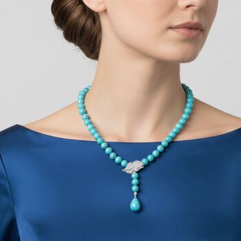 Sleeping Beauty t&uuml;rkisfarbene 8mm Muschelkernperle und wei&szlig;e Zirkonia 60cm Halskette