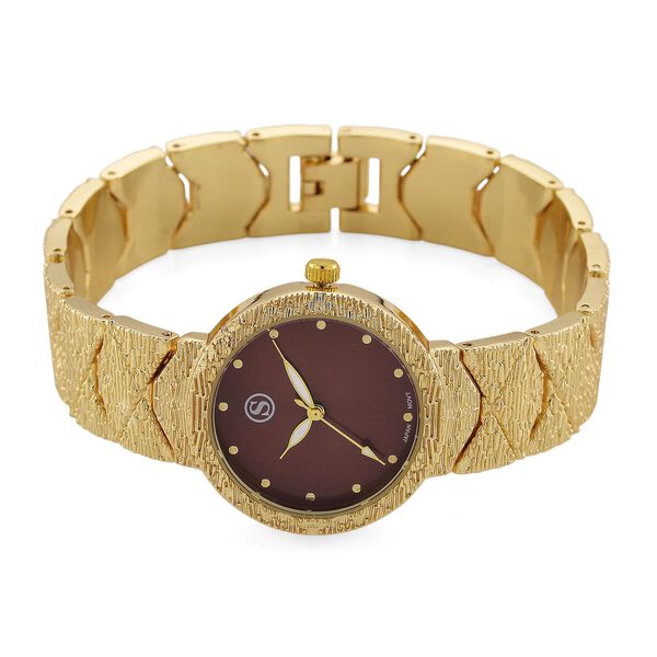 STRADA - Uhr mit japanischem PC21S Uhrwerk, bordeauxrotem Sonnenschliff-Zifferblatt und Legierungsgehäuse image number 5