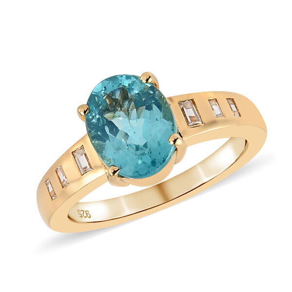 Blauer Apatit und Zirkon Ring 925 Silber 585 Vergoldet image number 4