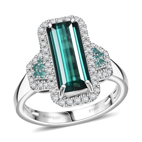 RHAPSODY zertifiziert und geprüft AAAA Indigolith, Paraiba Turmalin und VS-EF Diamant Ring in 950 Platin - 4,05 ct. image number 0