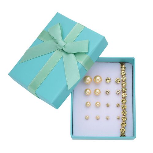 Goldene Muschelkernperle Schmuckset Messing Std Gelb, Reiner Edelstahl Std Gelb image number 0
