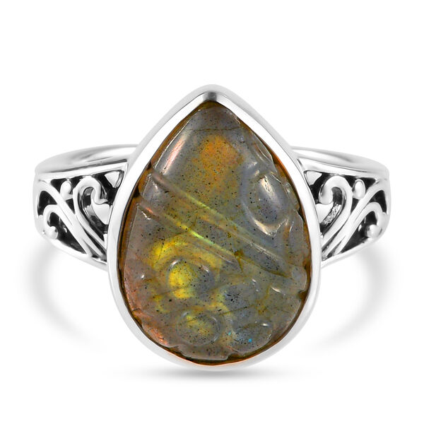 Labradorit Carving Schliff Ring, 925 Silber  ca. 5,00 ct