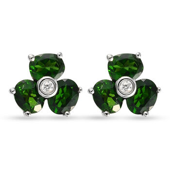 Nat&uuml;rlicher Chromdiopsid Blumen-Ohrstecker, 925 Silber platiniert ca. 2,13 ct