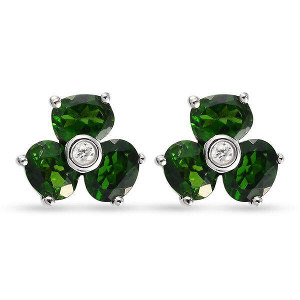 Nat&uuml;rlicher Chromdiopsid Blumen-Ohrstecker, 925 Silber platiniert ca. 2,13 ct