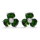 Natürlicher Chromdiopsid Blumen-Ohrstecker, 925 Silber platiniert ca. 2,13 ct