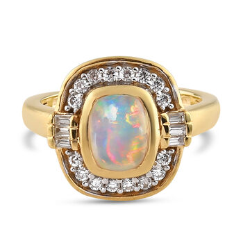 Nat&uuml;rlicher &Auml;thiopischer Opal und Zirkon Ring 925 Silber vergoldet (Gr&ouml;&szlig;e 16.00) ca. 1,41 ct