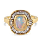 Natürlicher Äthiopischer Opal und Zirkon Ring 925 Silber vergoldet (Größe 16.00) ca. 1,41 ct