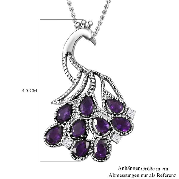 Afrikanischer Amethyst, weißer Zirkon Anhänger mit Kette, Edelstahl, ca. 4.23 ct image number 7