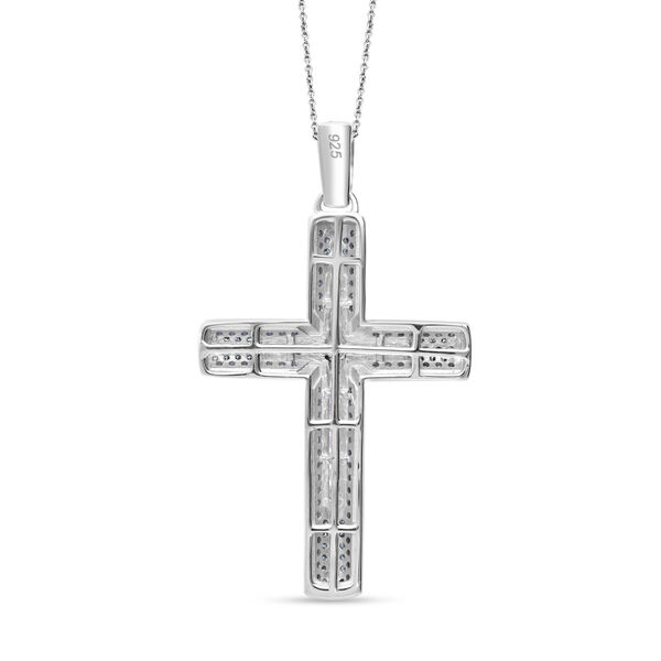 Blauer und wei&szlig;er Diamant Kreuz Anh&auml;nger mit 45cm Kette - 1 ct. image number 4
