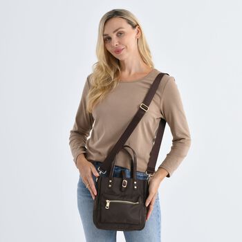 Nylon Crossbody Tasche, 22x23x9 cm, Dunkelbraun