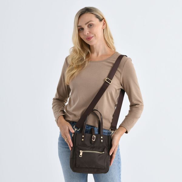 Nylon Crossbody Tasche, 22x23x9 cm, Dunkelbraun image number 2