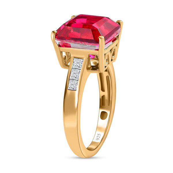 Magenta Rosa Triplet Quarz, weißer Topas Ring, 925 Silber vergoldet (Größe 17.00) ca. 6.23 ct image number 4