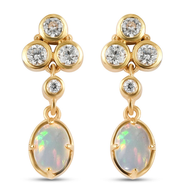 Natürlicher Äthiopischer Opal und Zirkon Ohrhänger 925 Silber 585 Vergoldet ca. 2,25 ct  image number 0
