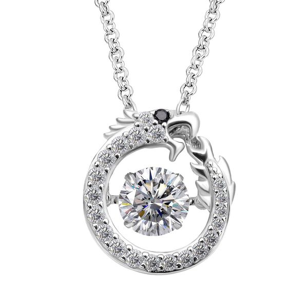 LUSTRO STELLA - Weißer Zirkonia Drachen Anhänger, 925 Silber rhodiniert mit Edelstahl Kette image number 0