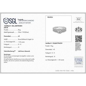 LUXURIANT SGL zertifizierter SI-GH Labor Diamant Ring, 925 Silber rhodiniert - 1,51 ct.