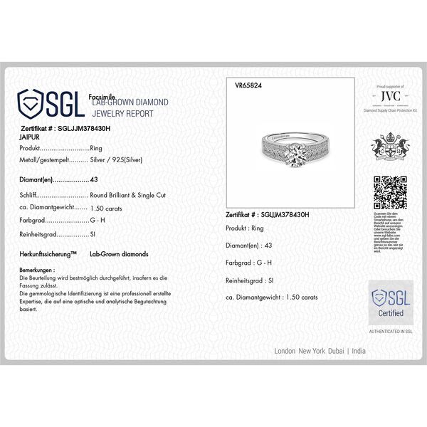LUXURIANT SGL zertifizierter SI-GH Labor Diamant Ring, 925 Silber rhodiniert - 1,51 ct. image number 0