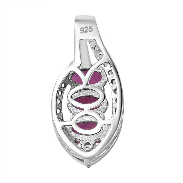 Afrikanischer Rubin (Fissure gefüllt), Weißer Zirkon Anhänger 925 Silber platiniert ca. 1,28 ct. image number 5
