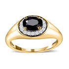 Schwarzer Saphir und weißer Zirkon-Ring, 925 Silber Gelbgold Vermeil (Größe 17.00) ca. 1.27 ct image number 3