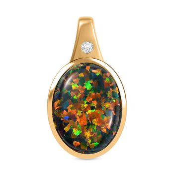 Labor erstellt schwarzen Opal, Wei&szlig;er Zirkon Anh&auml;nger 925 Silber 750 Gelbgold Vermeil ca. 3.73 ct