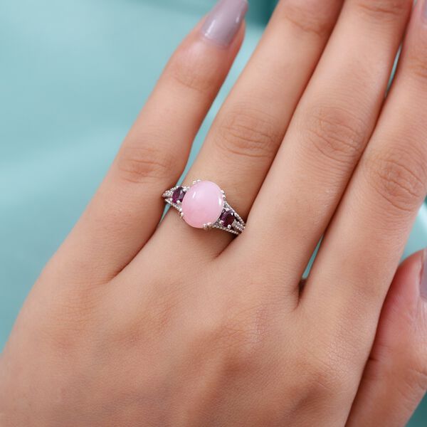 Rosa Opal, Rhodolith-Granat und Zirkon Ring 925 Silber Platin-&Uuml;berzug image number 3