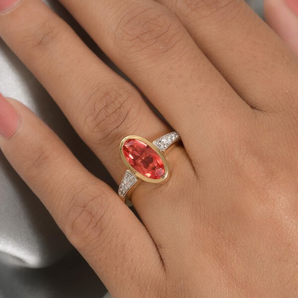 Padparadscha Triplette Quarz und weißer Zirkon-Ring, 925 Silber vergoldet (Größe 21.00) ca. 2.33 ct image number 3