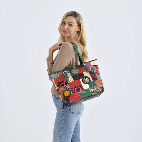 Chaos by Elsie Echtleder Handtasche mit RFID-Schutz, 31,5x15x31cm, Mehrfarbige Kroko-Pr&auml;gung mit Rautenmuster image number 2