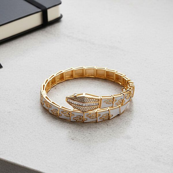 Weißer Zirkonia Armreif ca. 19 cm Nickelfreies Messing emailliert image number 1