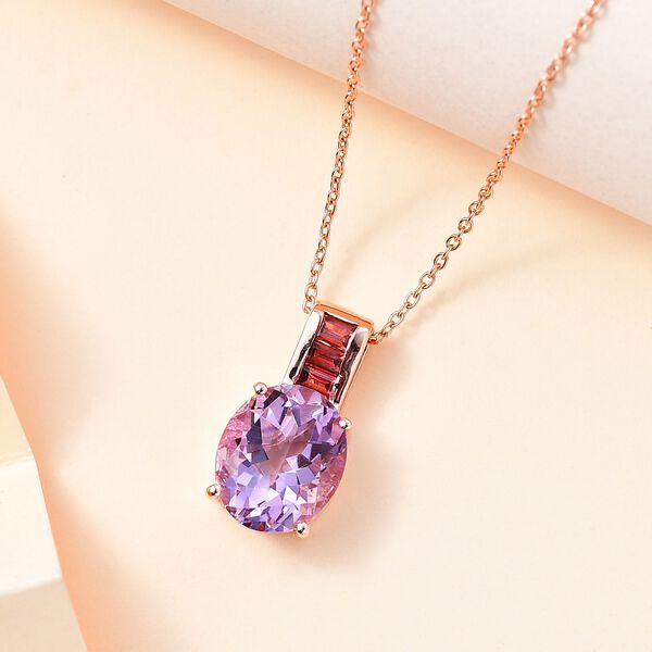 Royal Bali Kollektion- AA Rose De France Amethyst und roter Granat-Anhänger mit 50cm Kette - 5,12 ct. image number 2