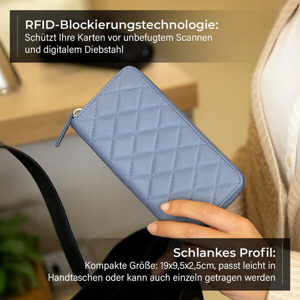 Brieftasche aus echtem Leder mit RFID-Schutz in Stepp-Optik, 19x2,5x9,5cm, Blau image number 3