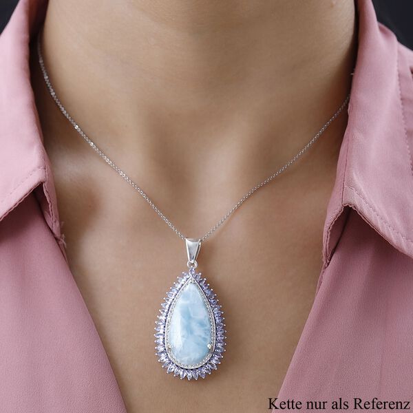 AA Larimar, Tansanit Anhänger, 925 Silber platiniert ca. 27.99 ct image number 3