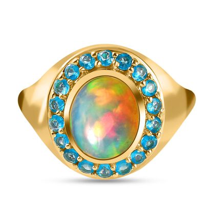 Nat&uuml;rlicher, &auml;thiopischer Welo Opal und Neon Apatit Ring, 925 Silber Gelbgold Vermeil (Gr&ouml;&szlig;e 20.00) ca. 2.45 ct