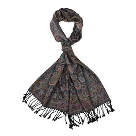 Schal mit Quasten und Paisleymuster, 70x180 cm, Schwarz