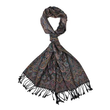 Schal mit Quasten und Paisleymuster, 70x180 cm, Schwarz