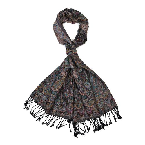 Schal mit Quasten und Paisleymuster, 70x180 cm, Schwarz image number 0