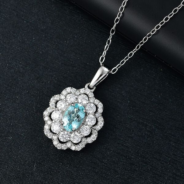 AAAA Paraiba Turmalin, Wei&szlig;er Diamant Schmuckset ca. 50 cm 950 Platin ca. 2.08 ct image number 1